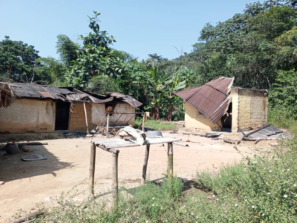 One of the houses burnt during a midnight raid on Dec. 8, 2023. Photo: Egunu Sunday. 