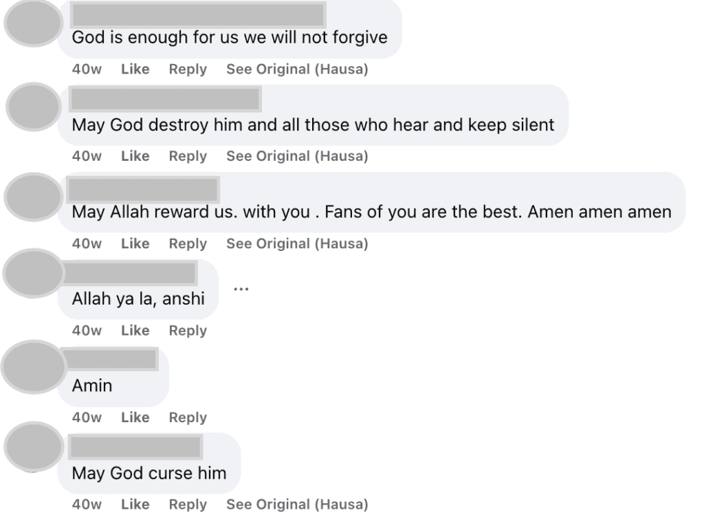 A screenshot of social media comments in various shades of support and disdain, some invoking God