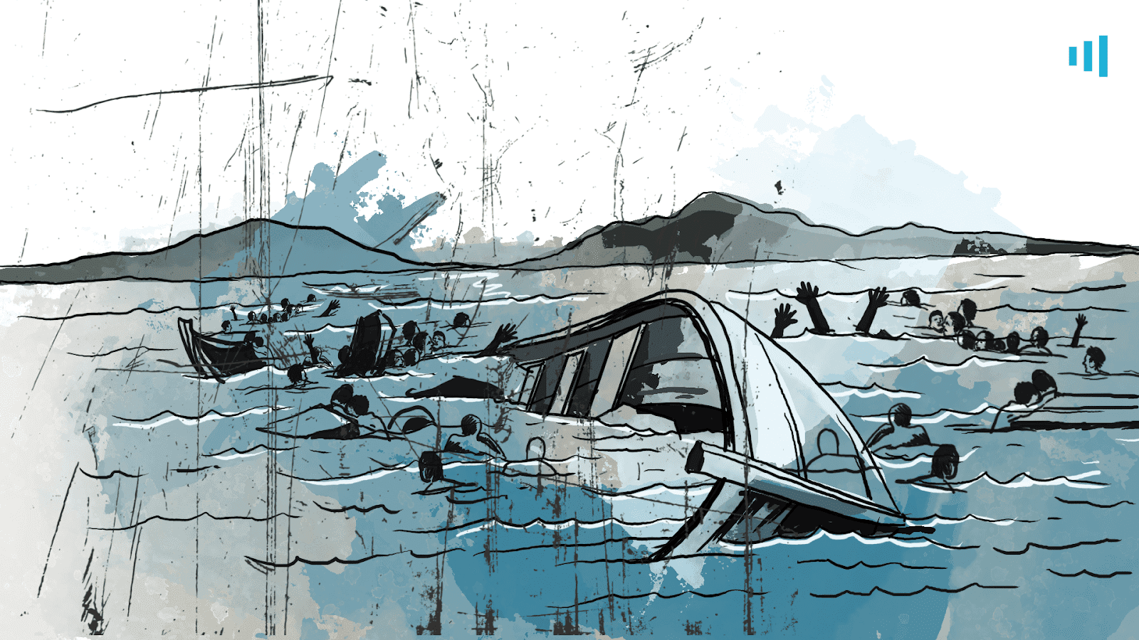 Illustration of a capsized boat.