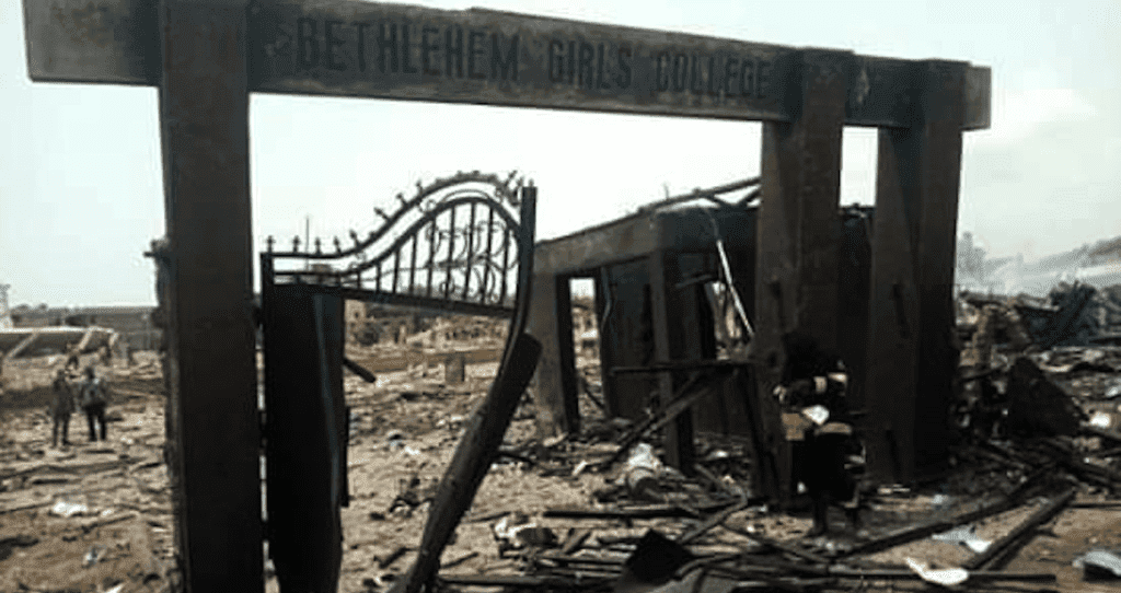 Damaged entrance of Bethlehem Girls