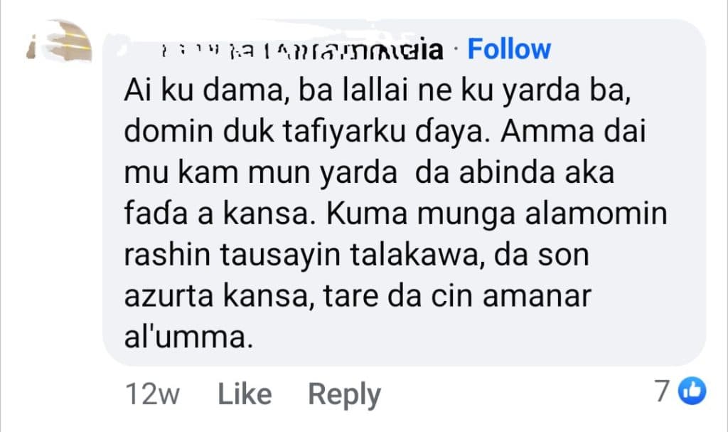 A social media comment in Hausa critiquing a lack of empathy and trustworthiness in leadership.