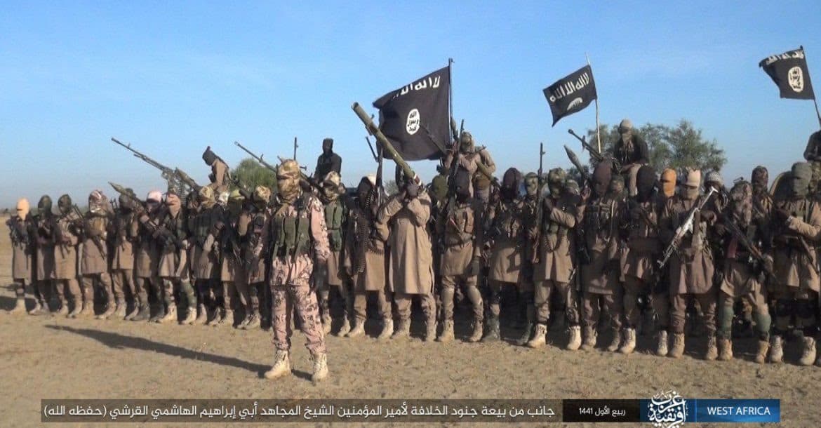 Image released by ISIS propaganda agency Amaq of ISWAP members pledging allegiance to Abu Ibrahim al-Hashimi al-Qurayshi, November 7, 2019.