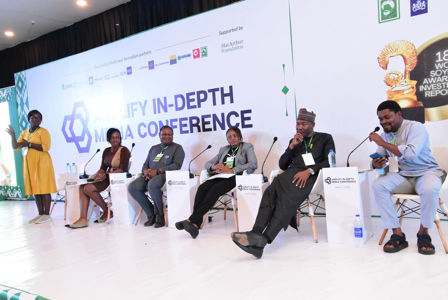 (R - L) Kunle Adebajo, HumAngle’s Investigations Editor; Prof Umaru Pate, media scholar; Dr Chinedu Anumudu of Baze University; Dr Theophilus Abbah, Daily Trust Foundation; and TVC’s labour correspondent, Sharon Ijasan. Photo: X/Wole Soyinka Centre