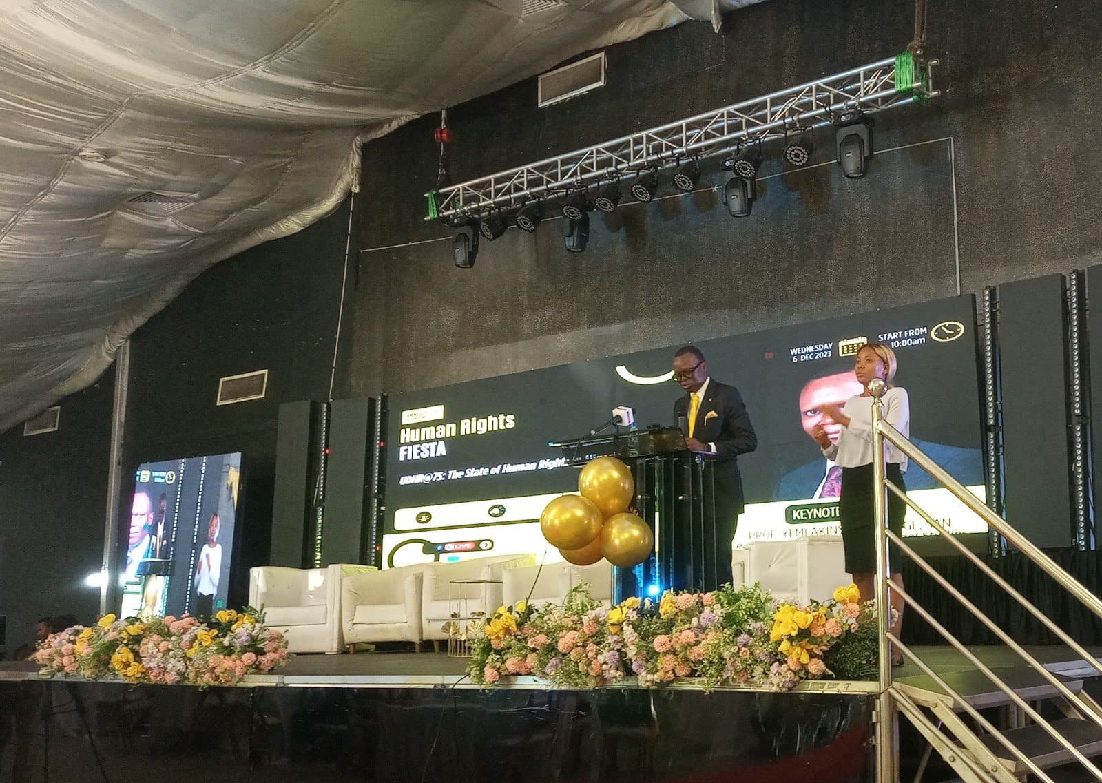 Professor Yemi Akinseye-George’s (SAN) delivering his keynote speech. Photo by Rolake Ogunfeitimi/ HumAngle.