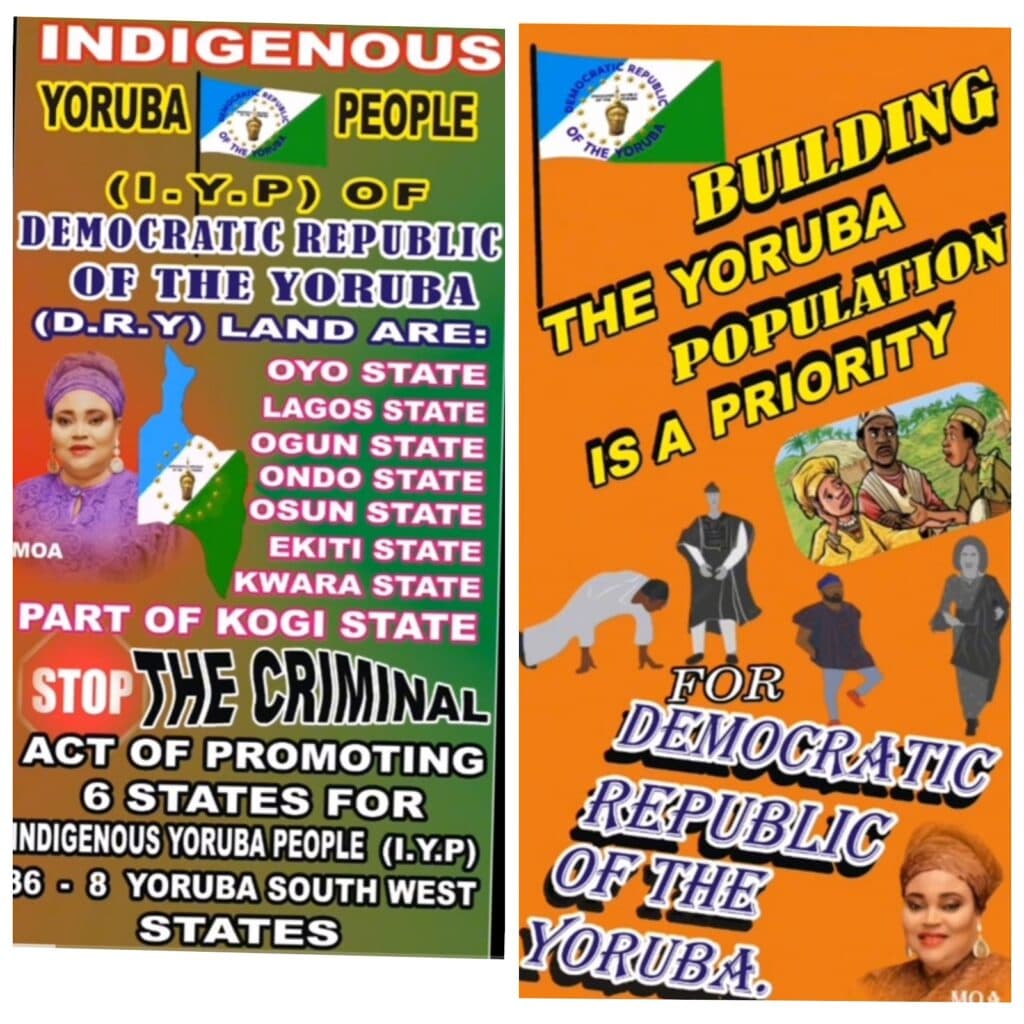 Two posters side by side advocating for Yoruba people