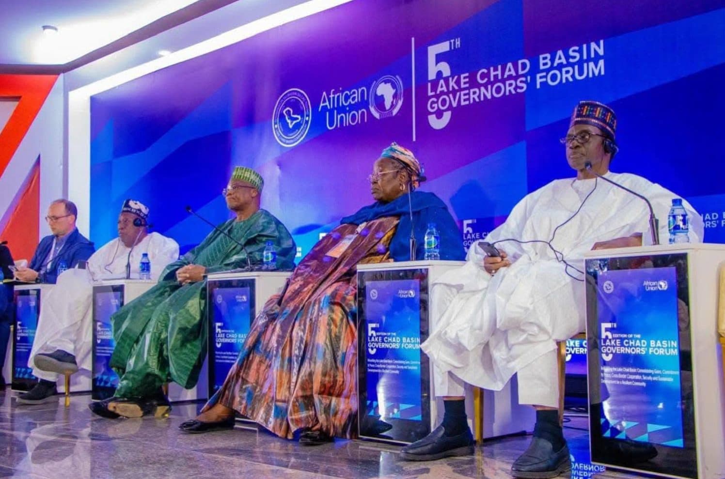 Panelists seated at the 5th Lake Chad Basin Governors' Forum, organized by the African Union.
