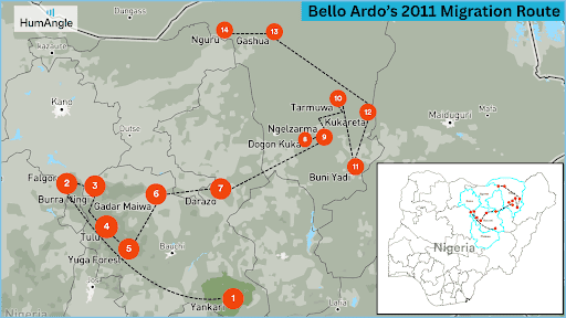 Map showing Bello Ardo